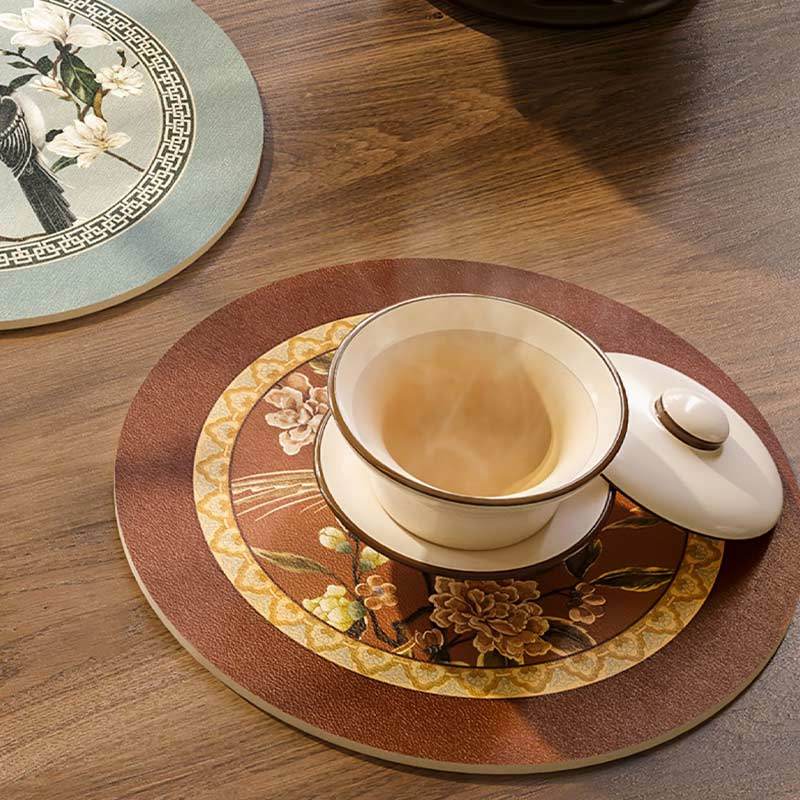 Chinoiserie Diatomite Absorbent Quick-Dry Non-Slip Round Coaster - SinoCultural -- TM026A16 - 