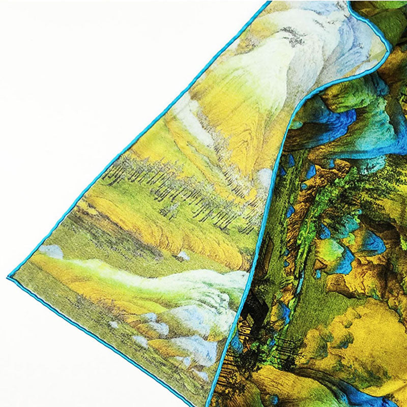 Thousand Miles Scenery Mulberry Silk Square Scarf 52-Scarf-SinoCultural-Blue-SS015-SinoCultural