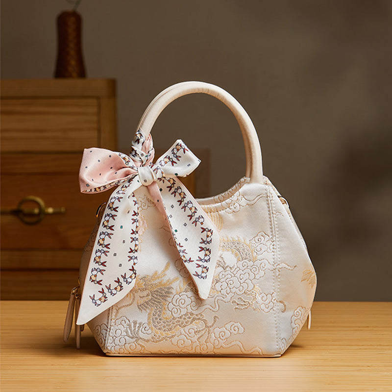 Brocade Jacquard Silk Cute Bucket Bag-Bucket Bag-SinoCultural-SinoCultural