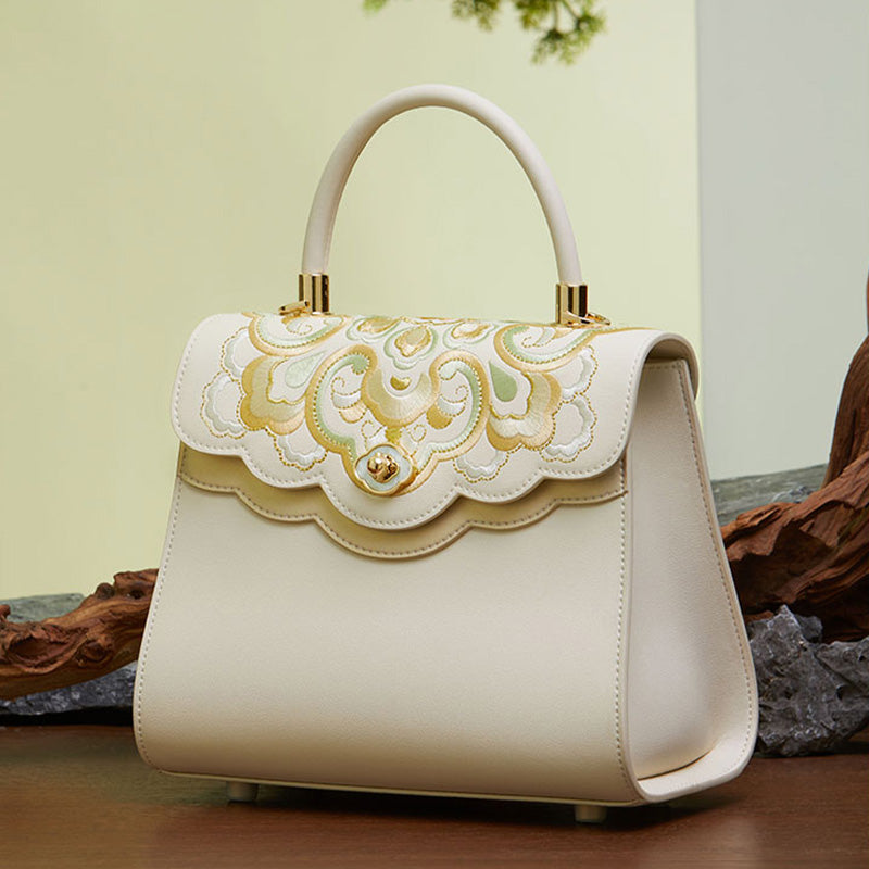 Embroidery Leather Ladies Handbag Treasure Floral-Crossbody Bag-SinoCultural-SinoCultural