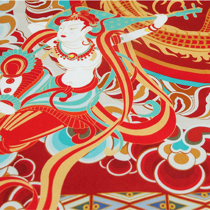 Dunhuang Museum Mulberry Silk Square Scarf 90-Scarf-SinoCultural-Red-SS016-SinoCultural