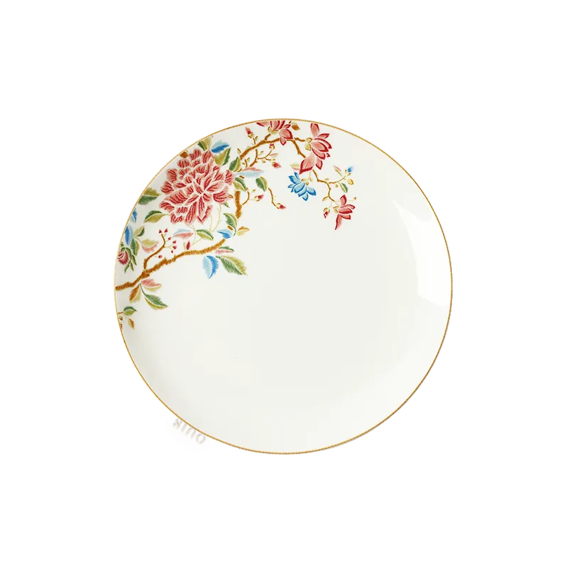 8’’ Chinoiserie bone china round dinner plate with floral design.