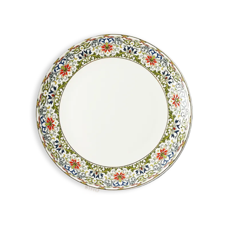 8-inch Chinoiserie bone china dinner plate on white background.