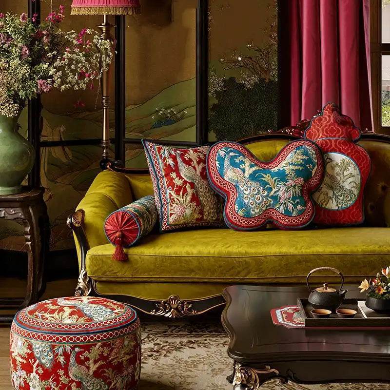 Chinoiserie Luxurious Peacock Decorative Throw Pillow - SinoCultural