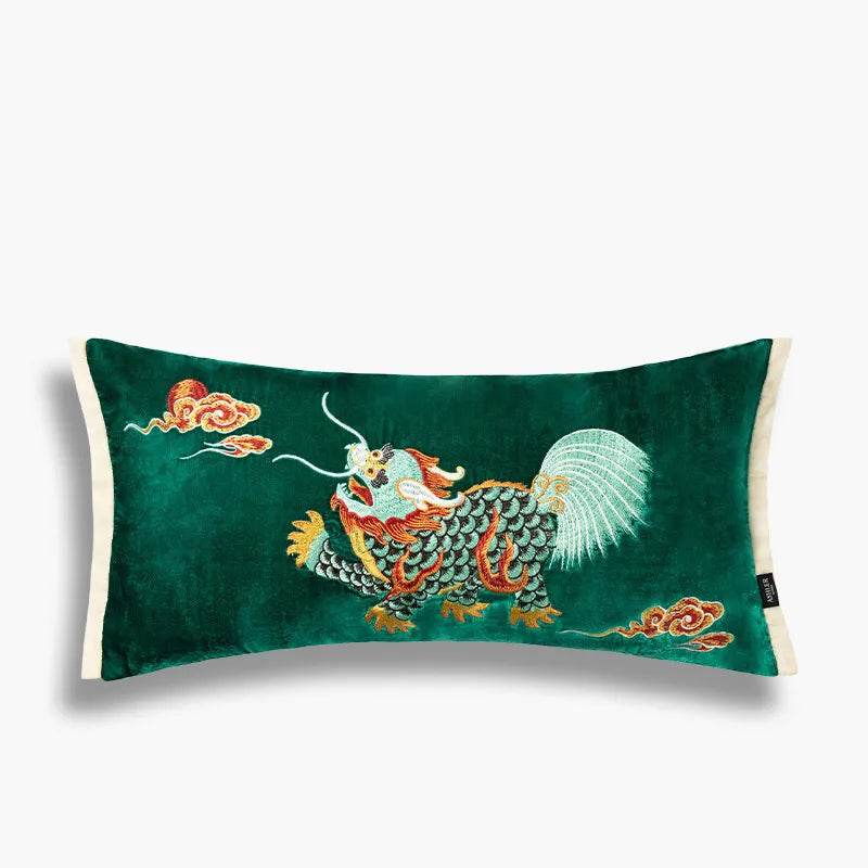 Chinoiserie Embroidery Vintage Green Velvet Throw Pillow - SinoCultural -- SJZBZ071A - 
