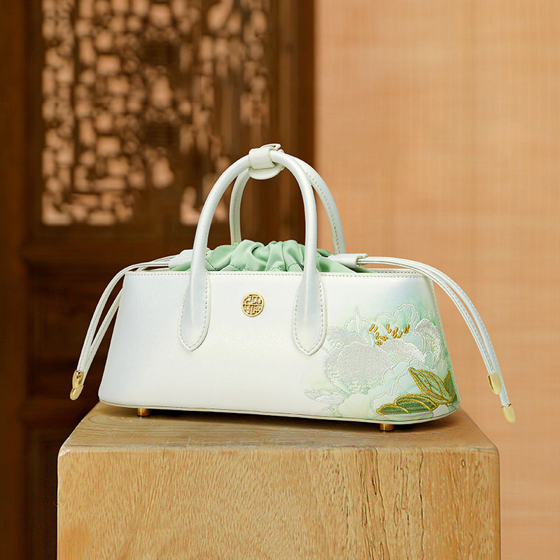 Embroidery Chinese White Lotus Elegance Handbag-Crossbody Bag-SinoCultural-SinoCultural