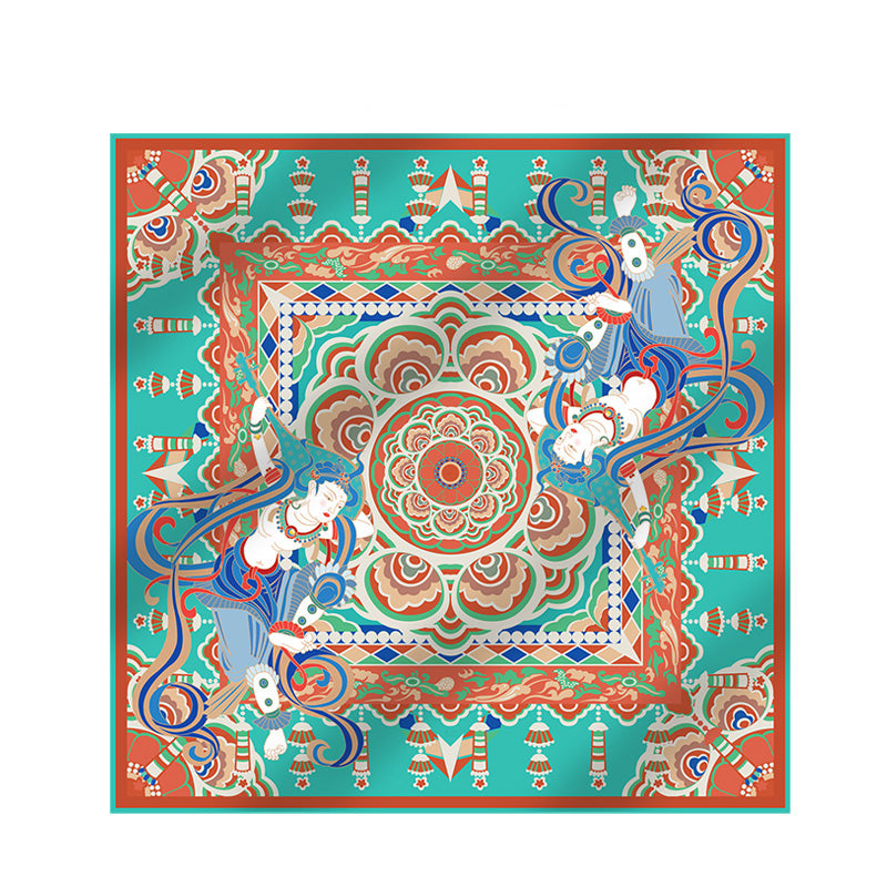Dunhuang Museum Mulberry Silk Square Scarf 90-Scarf-SinoCultural-As Shown-SS017-SinoCultural