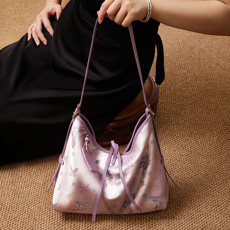 Brocade Jacquard Purple Large-Capacity Shoulder Bag