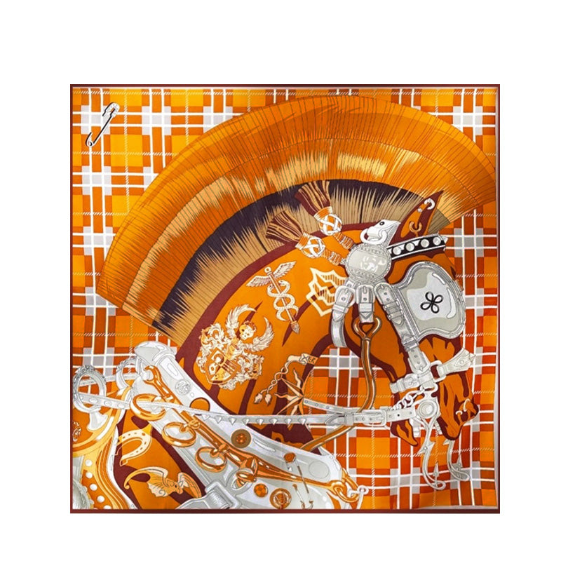 Mulberry Silk Stylish Abstract Lady Square Scarf 88-Scarf-SinoCultural-Orange-CXFJ010-SinoCultural