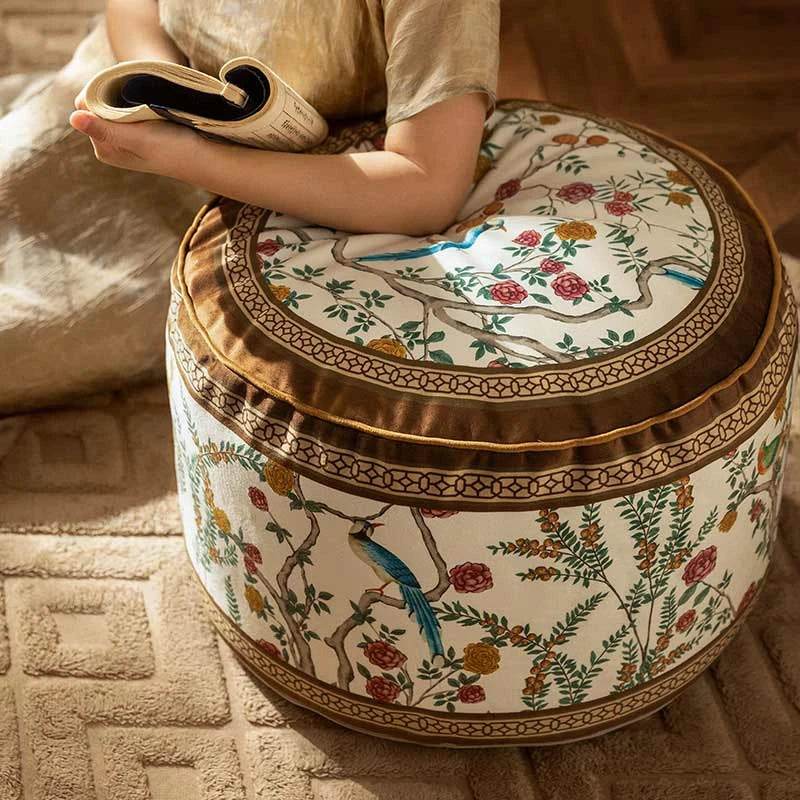 Chinoiserie Autumn Living Room Couch Cushion Pouf - SinoCultural -- B48J0018-1-C - 