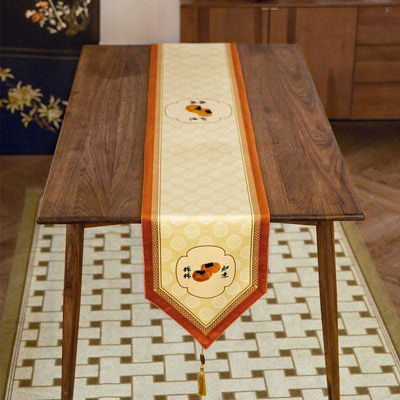 Chinoiserie Orange Persimmons Blessings Table Runner