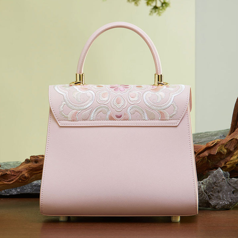 Embroidery Leather Ladies Handbag Treasure Floral-Crossbody Bag-SinoCultural-SinoCultural