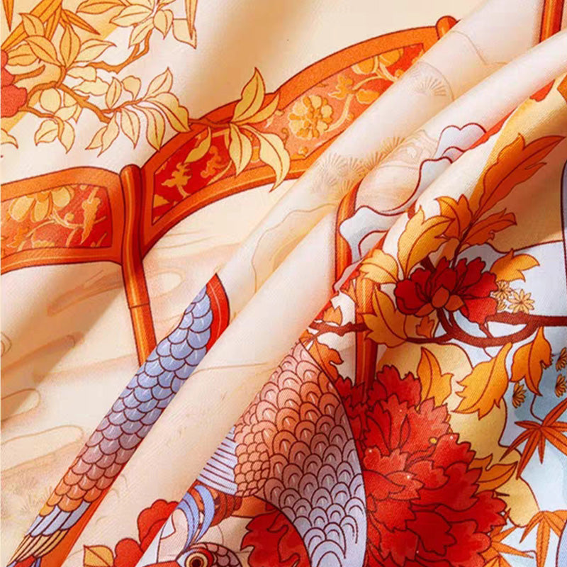 Palace Museum Peacock Blossoms Silk Square Scarf 63.5-Scarf-SinoCultural-SinoCultural