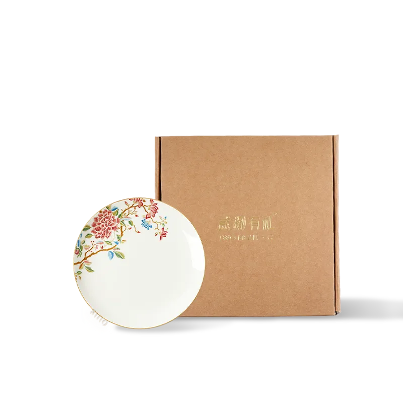 8" round floral chinoiserie bone china dinner plate in gift box.