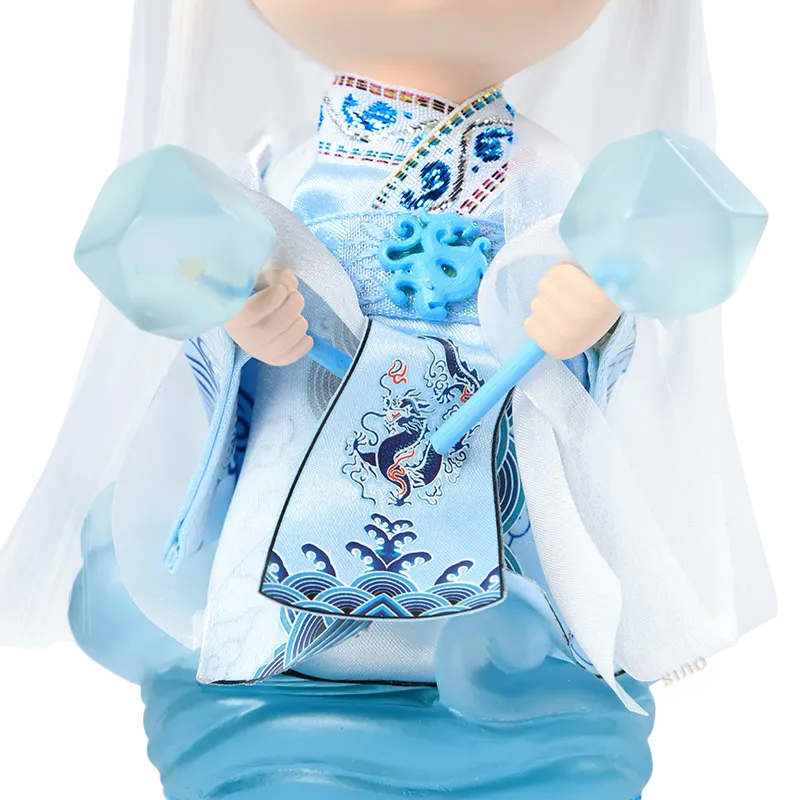 Costume & body details of 9-inch Ao Bing doll (blue-white embroidered robe).