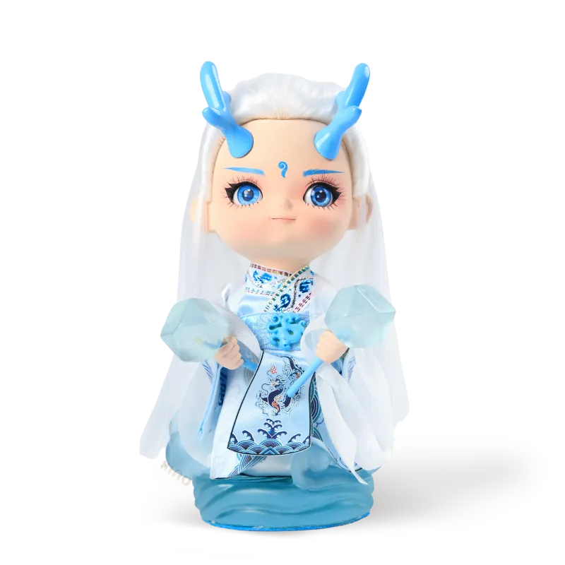 Front view of 9-inch Ao Bing Dragon Prince doll (holding double ice hammers).