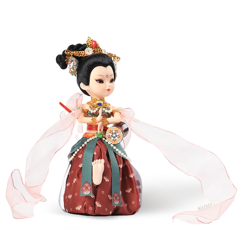 Right side view of 9-inch Dunhuang "Drumming Grace" doll highlighting drumming instrument and pose.