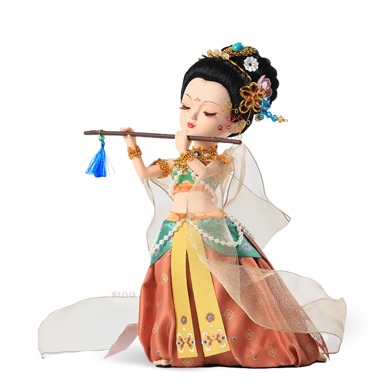 Left side view of 9-inch Dunhuang "Flute Song" doll with flowing ribbons.