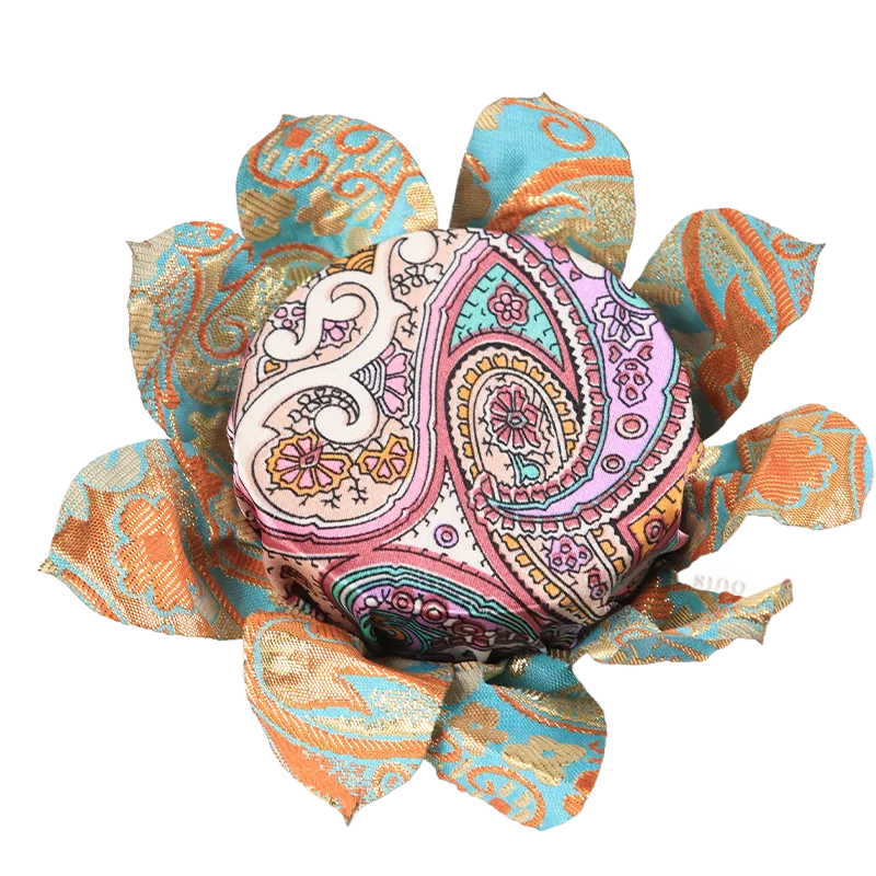Separate lotus pedestal detail of 9-inch Dunhuang "Harp Melody" doll with colorful patterns.