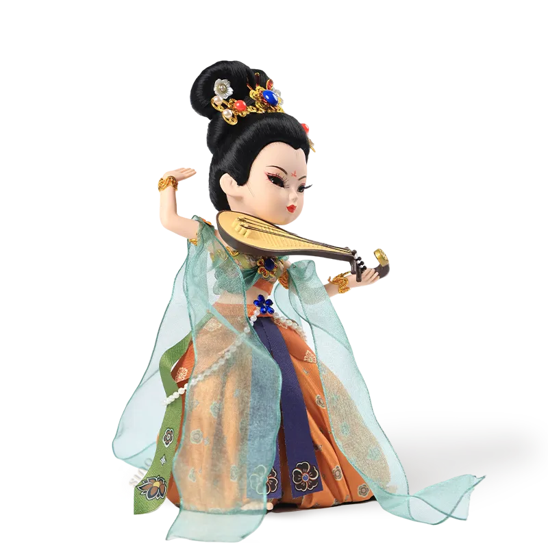 Right side view of 9-inch Dunhuang "Pipa Dance" doll showing pipa and outfit.