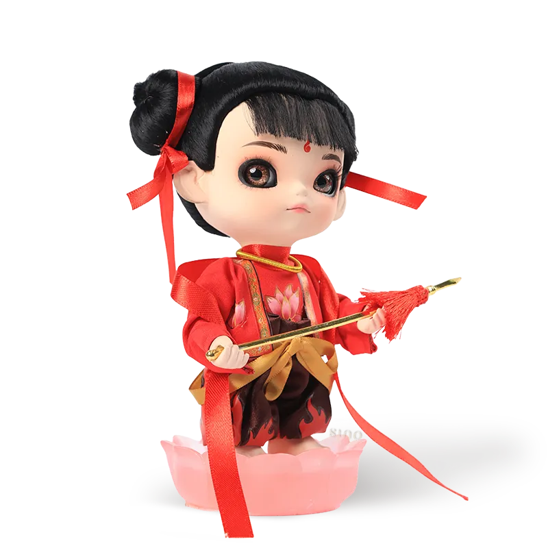 Left side view of 9-inch Nezha Chinese doll.