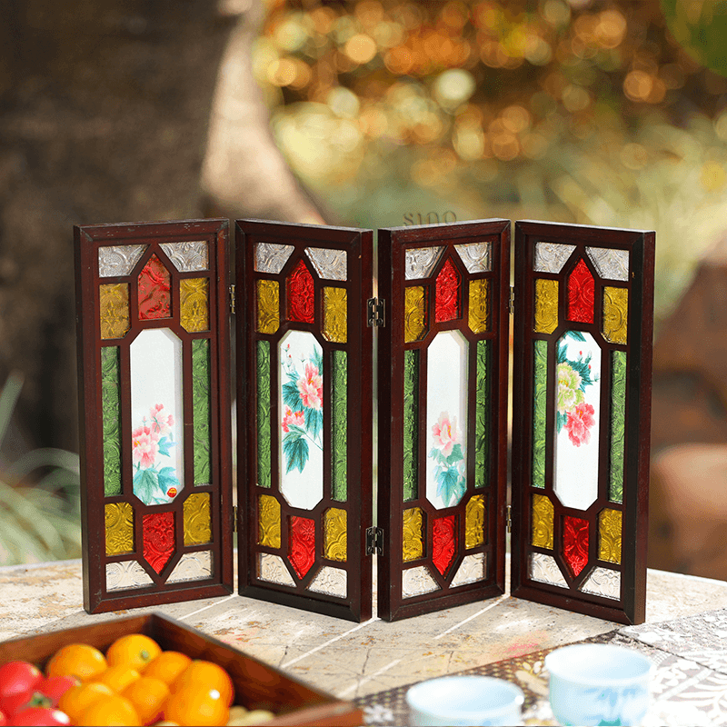 Hand Embroidery Peony Flower Rosewood Cantonese Mansion Window Ornament - SinoCultural -- BXL06WCS174A07 - 