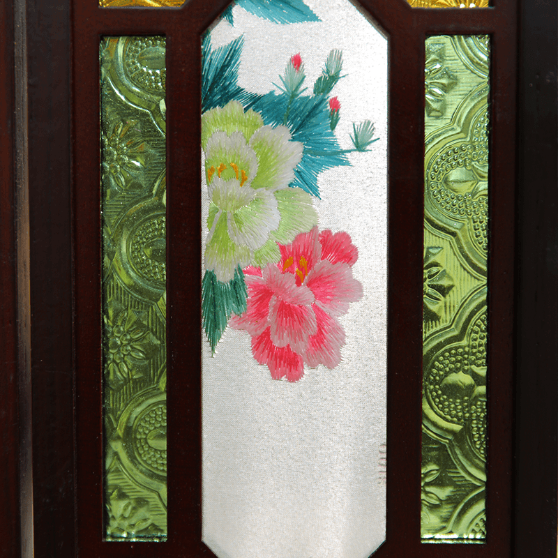 Hand Embroidery Peony Flower Rosewood Cantonese Mansion Window Ornament - SinoCultural -- BXL06WCS174A07 - 