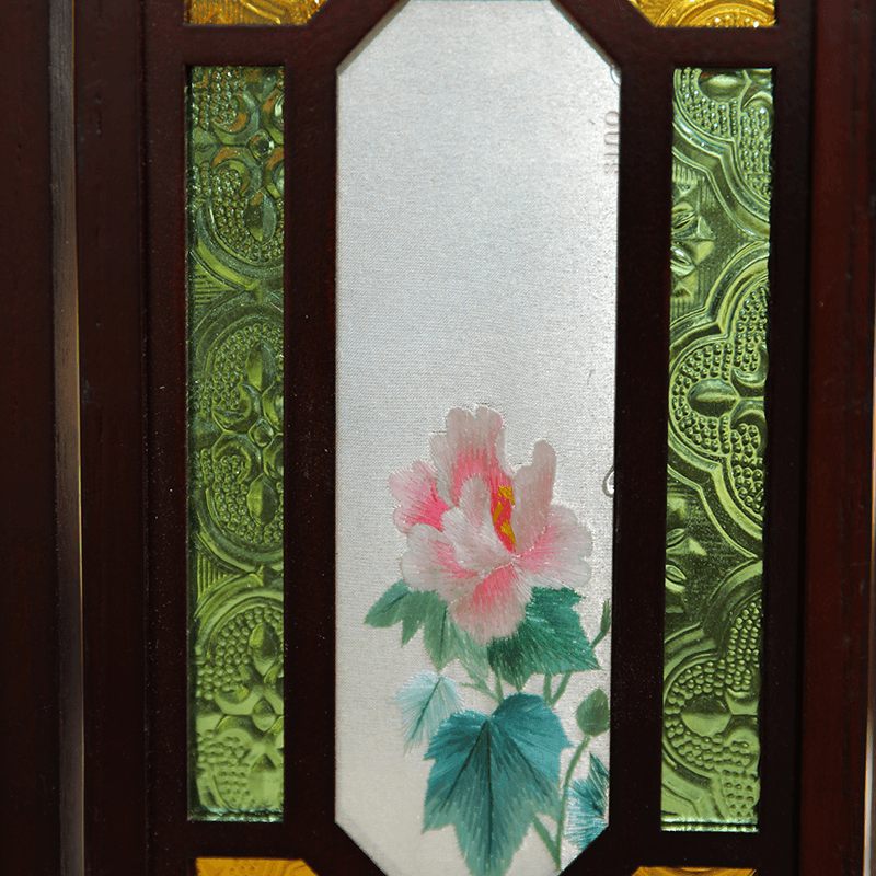 Hand Embroidery Peony Flower Rosewood Cantonese Mansion Window Ornament - SinoCultural -- BXL06WCS174A07 - 