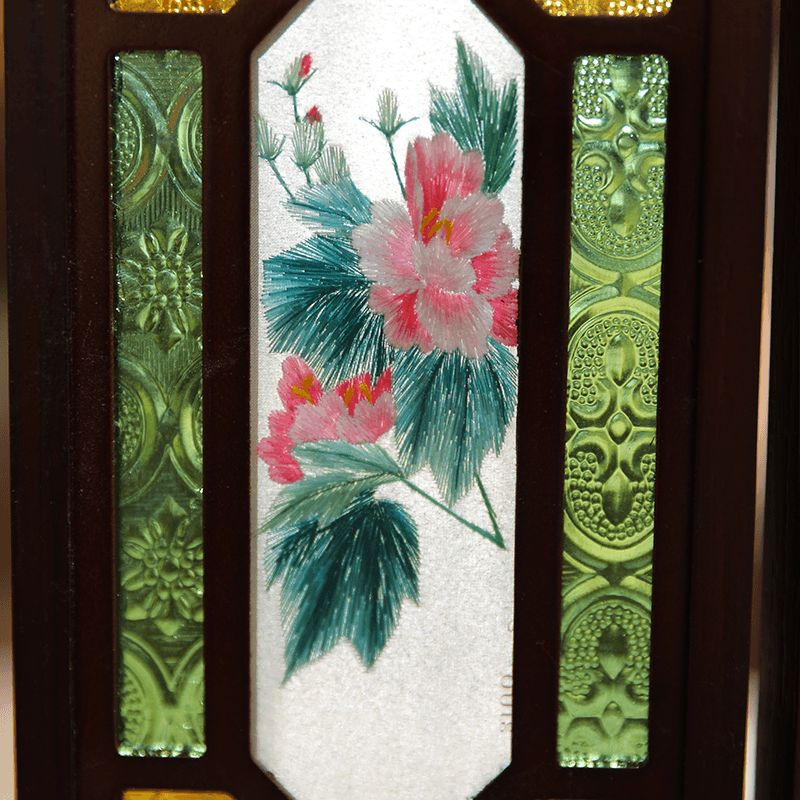 Hand Embroidery Peony Flower Rosewood Cantonese Mansion Window Ornament - SinoCultural -- BXL06WCS174A07 - 