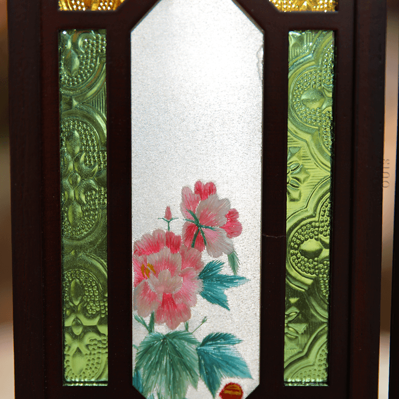 Hand Embroidery Peony Flower Rosewood Cantonese Mansion Window Ornament - SinoCultural -- BXL06WCS174A07 - 