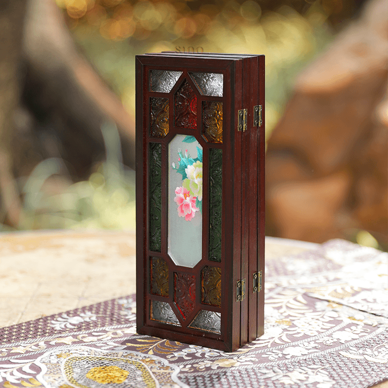 Hand Embroidery Peony Flower Rosewood Cantonese Mansion Window Ornament - SinoCultural -- BXL06WCS174A07 - 
