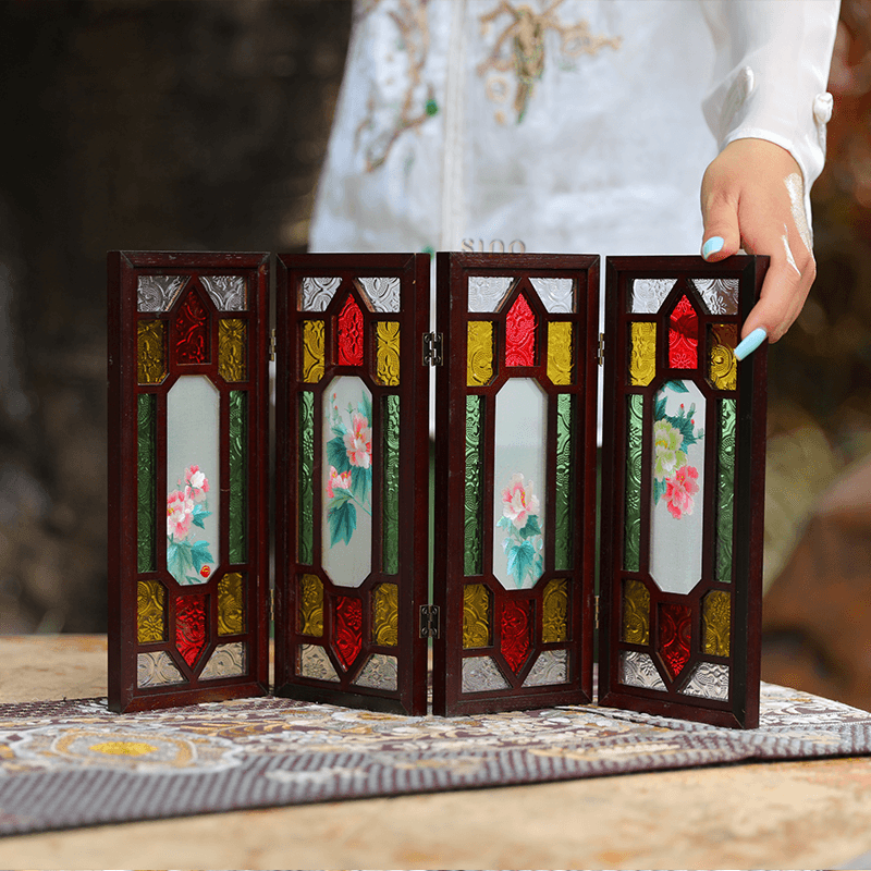 Hand Embroidery Peony Flower Rosewood Cantonese Mansion Window Ornament - SinoCultural -- BXL06WCS174A07 - 
