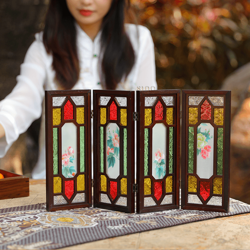 Hand Embroidery Peony Flower Rosewood Cantonese Mansion Window Ornament - SinoCultural -- BXL06WCS174A07 - 