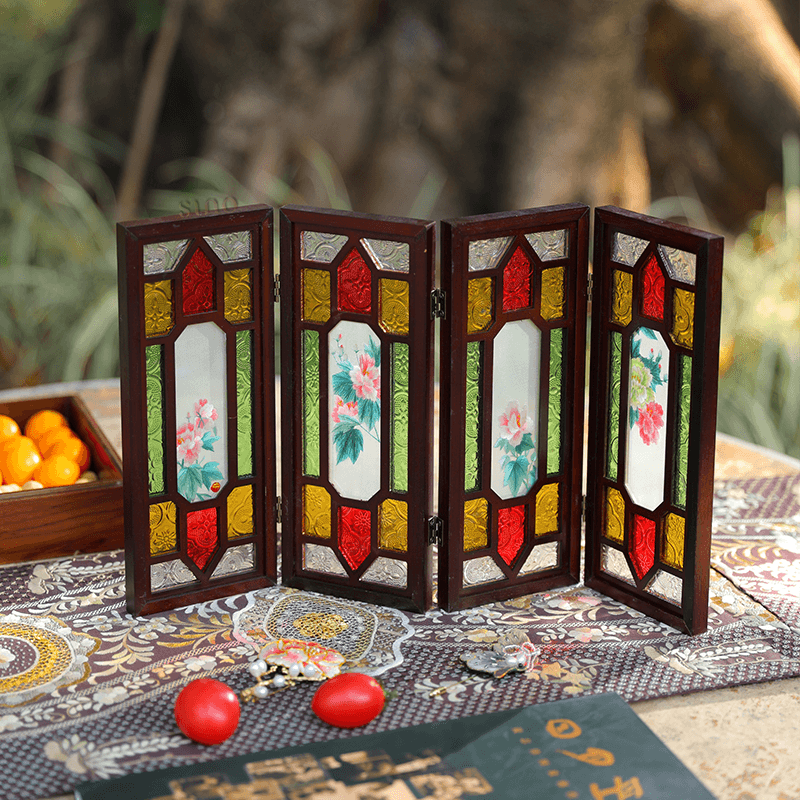 Hand Embroidery Peony Flower Rosewood Cantonese Mansion Window Ornament - SinoCultural -- BXL06WCS174A07 - 