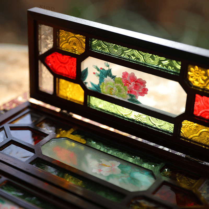 Hand Embroidery Peony Flower Rosewood Cantonese Mansion Window Ornament - SinoCultural -- BXL06WCS174A07 - 