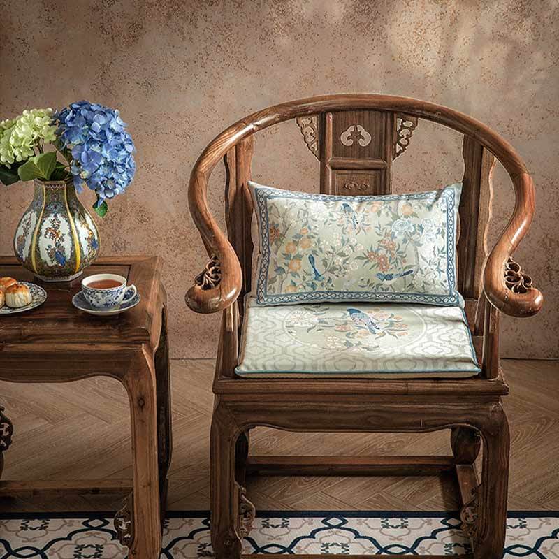 Chinoiserie Style Plush Printed Lumbar Pillow Cushion for Comfort - SinoCultural -- WP022A01 - 
