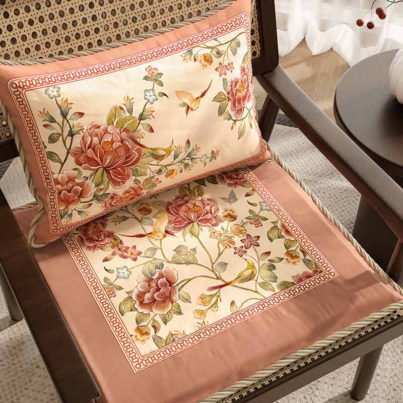 Chinoiserie Spring Powder Pink Floral Bird Dining Chair Cushion & Sofa Pillow - SinoCultural