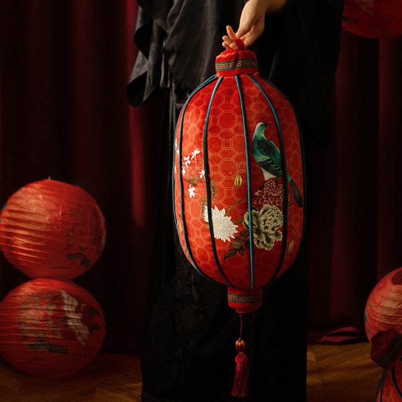 Chinoiserie Red Festive Chinese Lantern Pillow for Living Room - SinoCultural -- SJZBZ020RD01 - 