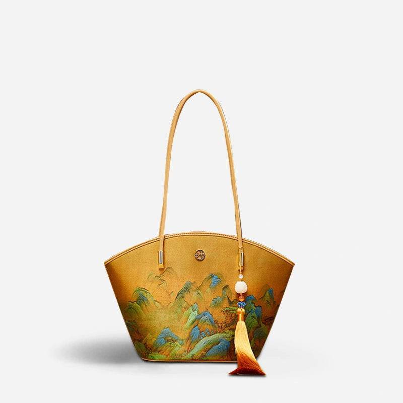Chinese Painting Mulberry Silk Tote Bag Green Women Handbag - SinoCultural