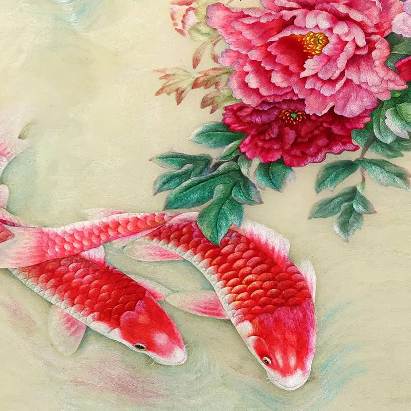 "Abundance and Prosperity" Embroidered Koi Art – Symbol of Wealth