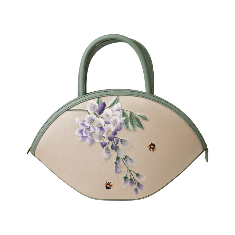 Handcrafted Embroidery Silk Wisteria Floral Handbag