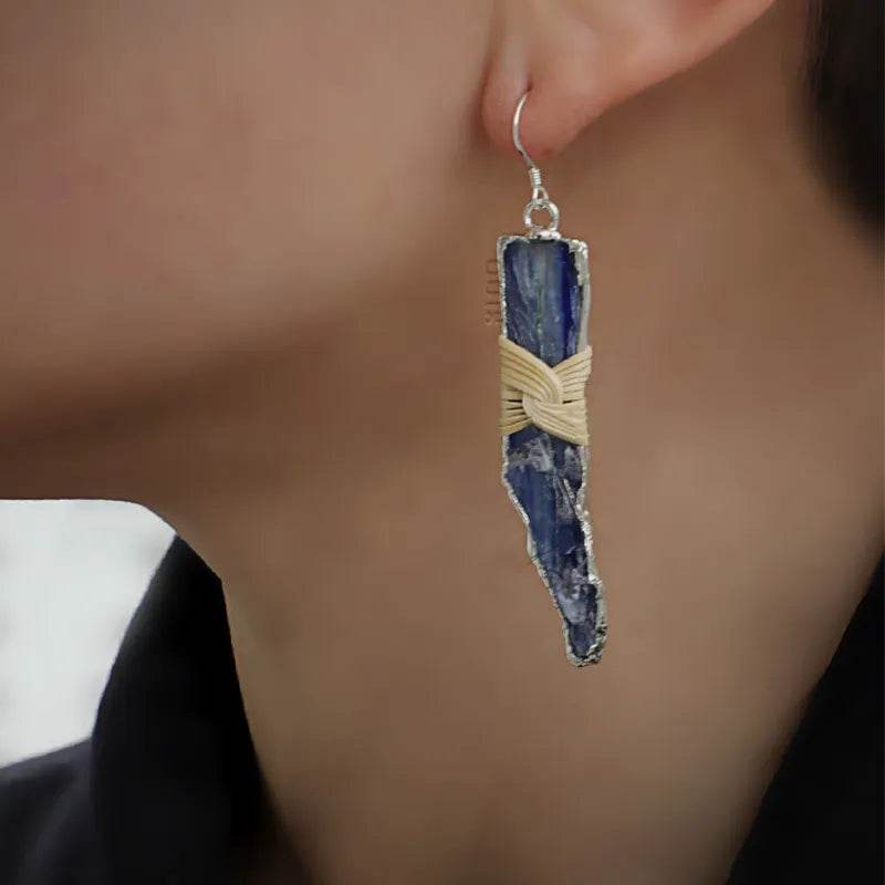 Blue Crystal Dangle Earrings - Lunar Sea Chinese Style Jewelry - SinoCultural -- ZBXK-A2-0237 - 
