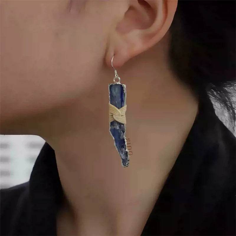 Blue Crystal Dangle Earrings - Lunar Sea Chinese Style Jewelry - SinoCultural -- ZBXK-A2-0237 - 