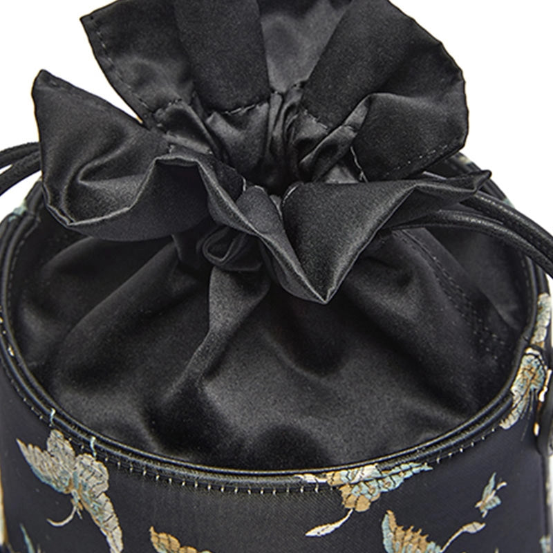 Brocade Jacquard Chic Butterfly Bucket Bag - Elegant Leather Handbag | SinoCultural