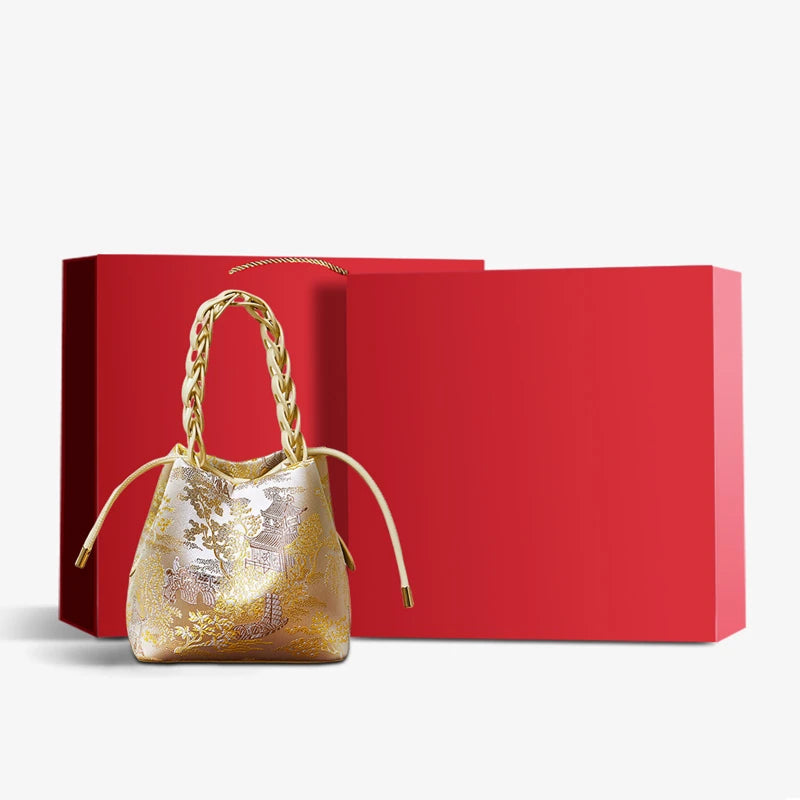 Brocade Jacquard Gold Bucket Bag New Chinese Style P17061904G