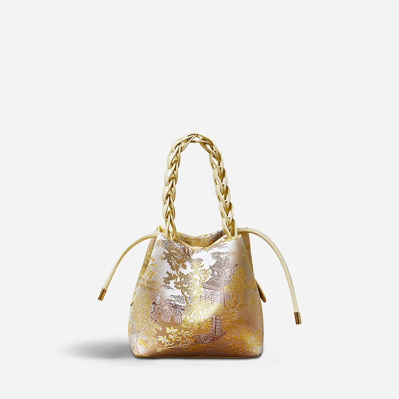 Brocade Jacquard Gold Bucket Bag New Chinese Style P17061904G