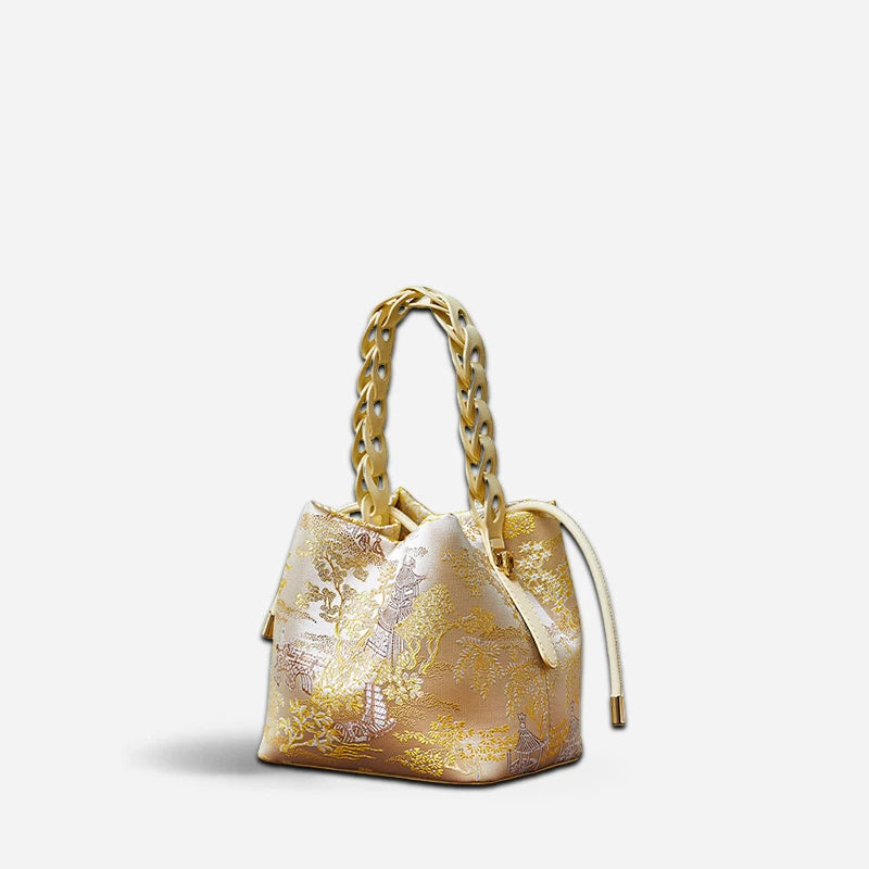 Brocade Jacquard Gold Bucket Bag New Chinese Style P17061904G