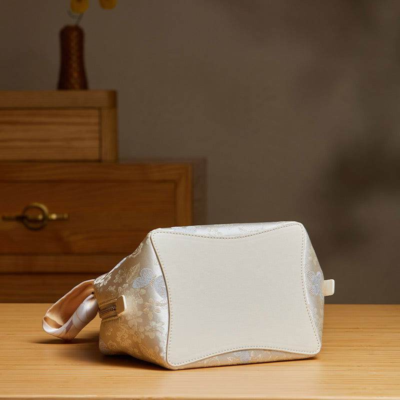 Brocade Silk Pink Butterfly Bucket Bag Designer Handbag - SinoCultural