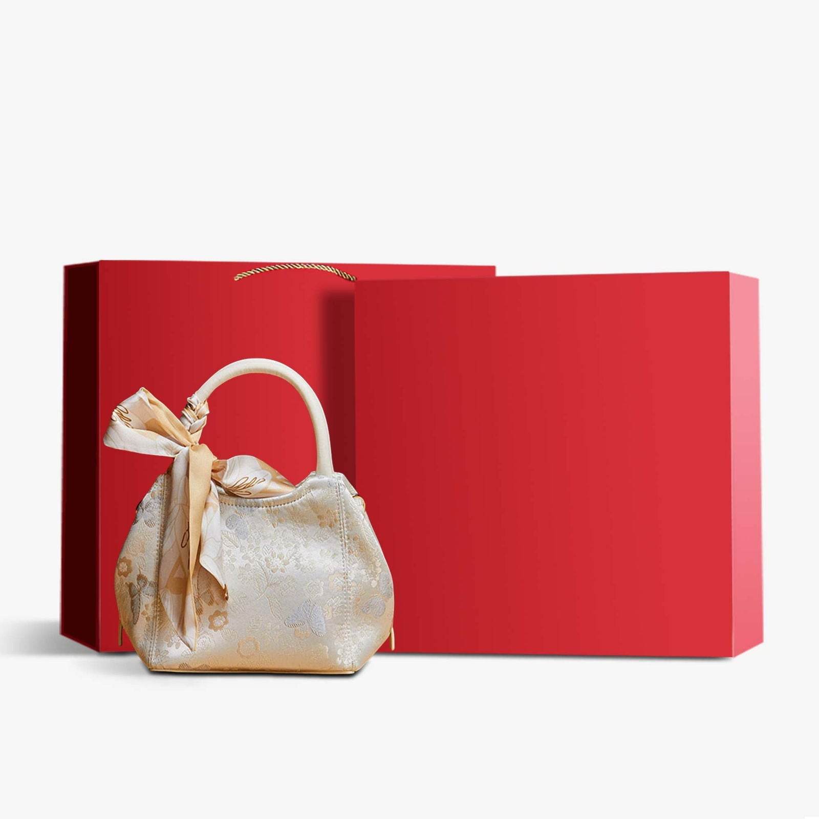 Brocade Silk Pink Butterfly Bucket Bag Designer Handbag - SinoCultural