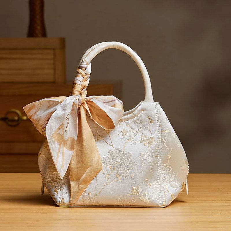 Brocade Silk Cute Bucket Bag Fenghuang Pattern Handbag - SinoCultural -- P17020204-5 - 